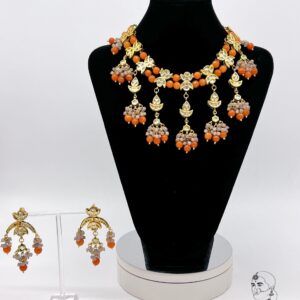Orange Kundan Necklace Set