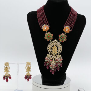 Maroon Polki Kundan Long Radha/Krishna Necklace Set