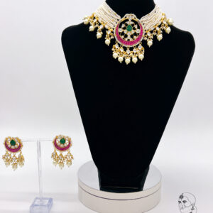 Pink White Pearl Chocker Set