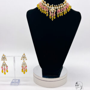 Yellow Pink Meenakari Necklace Set