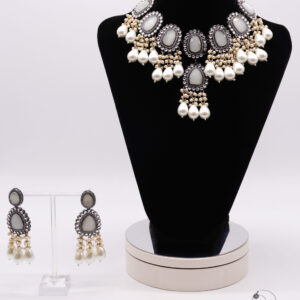 Mehara - Stunning White/Silver Bridal Necklace Set