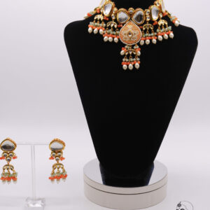 Light Green and Orange Kundan Necklace Set