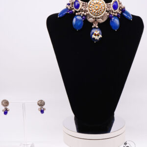 Blue Kundan and Black Metal Fusion Choker Set