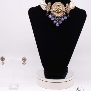 Purple Kundan and Black Metal Fusion Choker Set