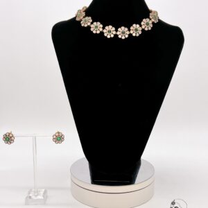 Green Floral and Kundan Style Choker Necklace Set