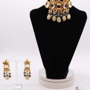 Grey and Blue Kundan Choker Necklace Set