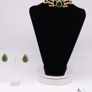White Pearls and Green Kundan Choker Necklace Set