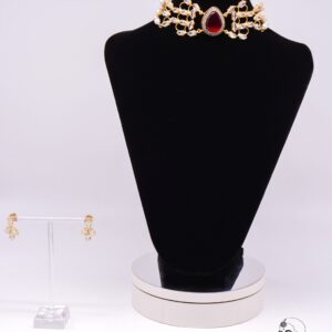 White Pearls and Red Kundan Choker Necklace Set