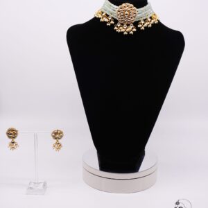 Pastel Blue Kundan Choker Necklace Set