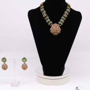 Green Stone 3D Effect Long Necklace Set