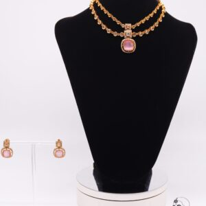 Pink Stones layered Kundan Necklace Set