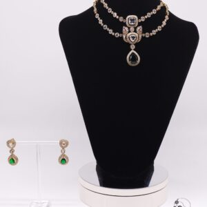 Green Stones layered Kundan Necklace Set