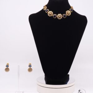 Blue Floral Kundan Style Choker Necklace Set