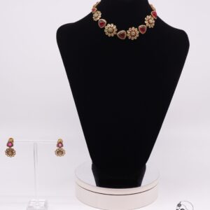 Red Floral Kundan Style Choker Necklace Set