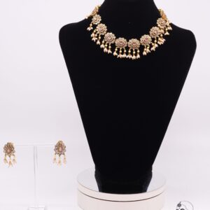 Pink Floral Kundan Style Choker Necklace Set